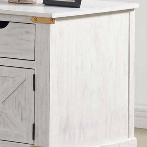 End Table With Storage Drawer And Shelves - Antique White / Gold