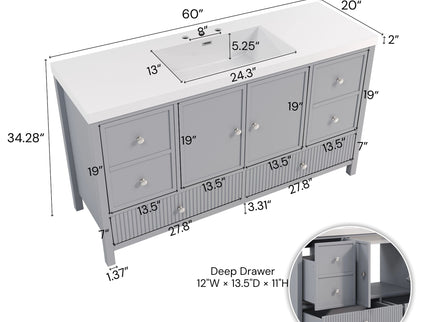 Bathroom Vanity With Separate Sink, Soft Close Doors And 4 Drawers