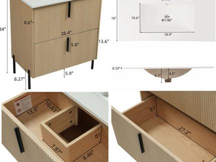 Bathroom Vanity With Ceramic Sink, Fluted Design