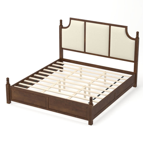 Farmhouse Platform Bed Frame & Tall Upholstered Headboard
