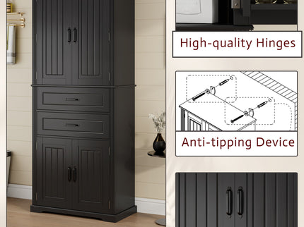 Multi Functional Storage Cabinet With Adjustable Shelves, 2 Drawers, Door Shelves