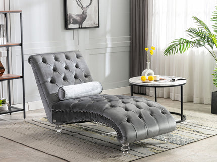 Chaise Lounge Indoor, Button Tufted Upholstered Chaise Lounge Chair With Pillow