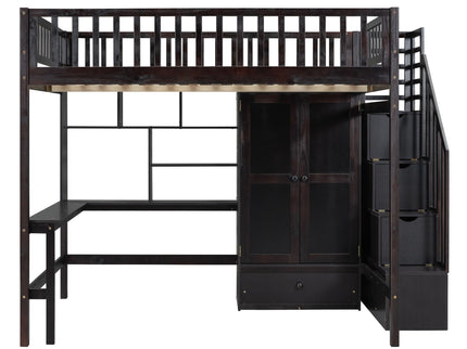 Loft Bed With Bookshelf, Drawers, Desk, And Wardrobe