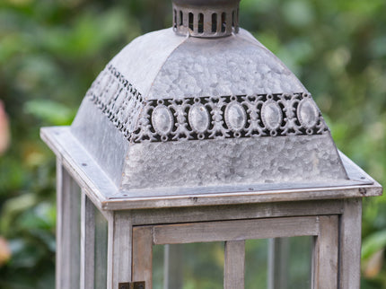 Wooden Candle Lantern Decorative, Hurricane Lantern Holder Decor For Indoor Outdoor, Home Garden Wedding - Gray