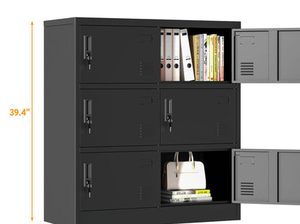 6 Door Employee Storage Locker, Lockers For Office, Gym, School, And Home With Card Slot - Black