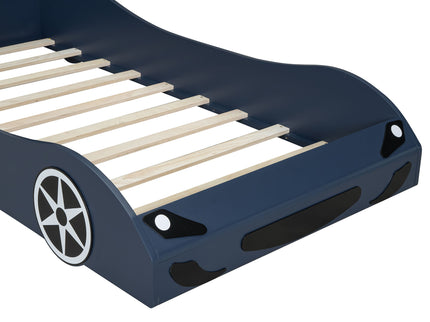 Race Car Shaped Platform Bed With LED And Upholstered Backrest In