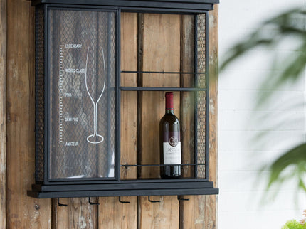 Floating Wine Bar Shelf With Glass Holder And Display Shelves - Black