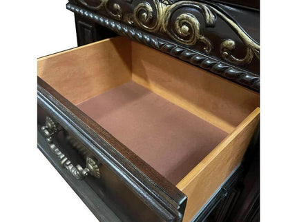 2 Drawer Nightstand, Carvings Bedside Table, Bedroom Furniture - Cherry