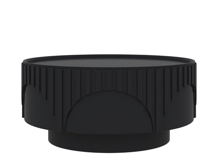 Round Fluted Drum Coffee Table With Sturdy Base For Living Room