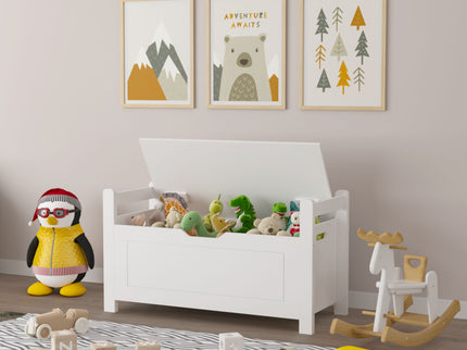 Kids Toy Box Chest Storage Cabinet With Cushion Seat Bench Flip Top Lid Safety Hinge - White
