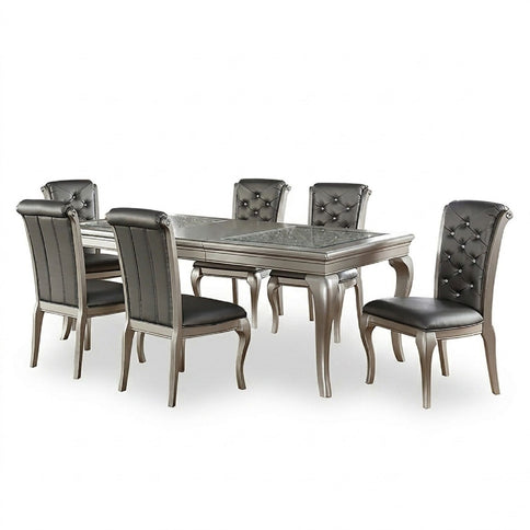 Rectangle Dining Table With Carved Accents - Champagne / Silver