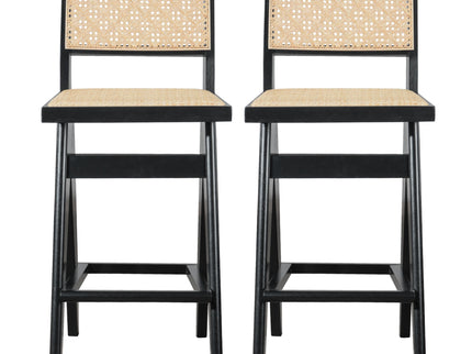 Keira - Bar Stool (Set of 2) - Black / Rattan