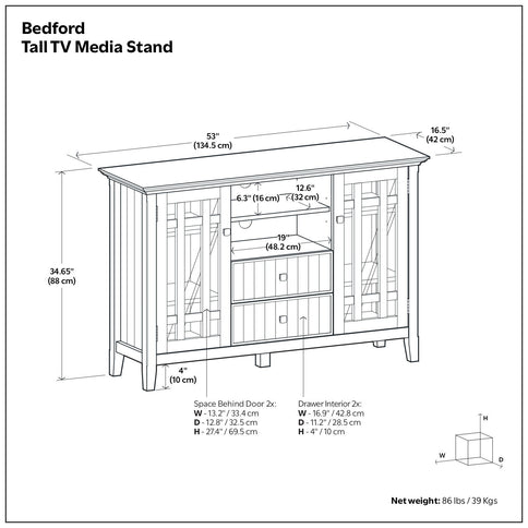 Bedford - Handcrafted Tall TV Media Stand