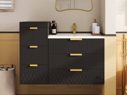 Wall Mounted Floating Cabinet With Side Cabinet Combo, Rectangular Ceramic Sink Vanity