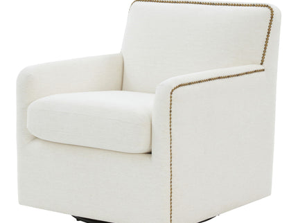 Tolland - Swivel Accent Chair With Antique Brass Nailhead Trim - Cream