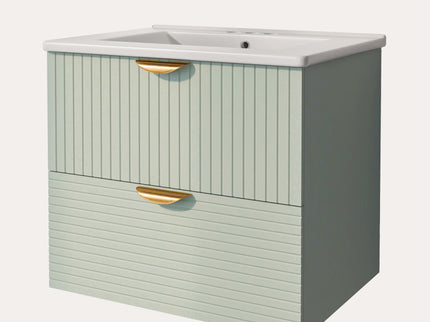 Modern Wall-Mounted Bathroom Vanity With 2 Drawers, Ideal For Small Bathrooms - Green