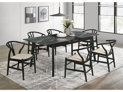 Bellingham - Dining Table With Self Storing Extension Leaf - Black Marble-Look Sintered Stone
