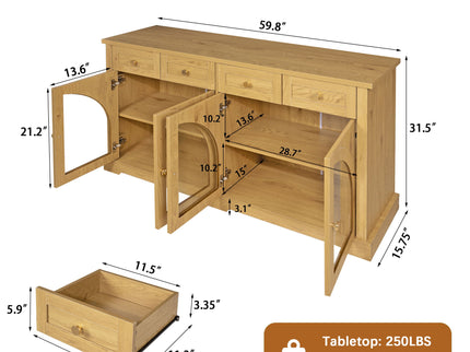 Sideboard Cabinet With 4 Drawers And 4 Arched Glass Doors