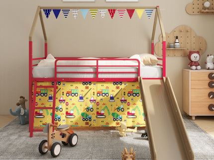 Jack - House Loft Bed With Slide And Curtain Set