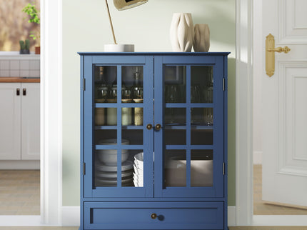 Minimalist Buffet Cabinet With Double Glass Doors And Drawer