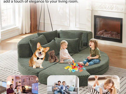 Semi Circular 2 In 1 Sofa Bed With Neck Pillow And Throw Pillows