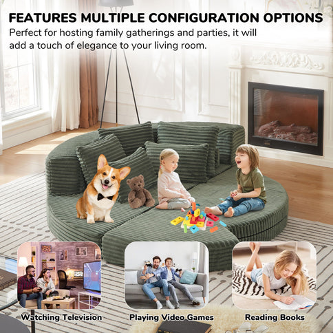 Semi Circular 2 In 1 Sofa Bed With Neck Pillow And Throw Pillows