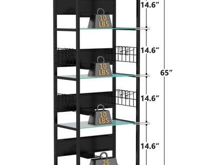 4 Tier Display Shelf With RGB Lights, LED Lighted Curio Cabinet With Adjustable Storage Box & Hooks - Black