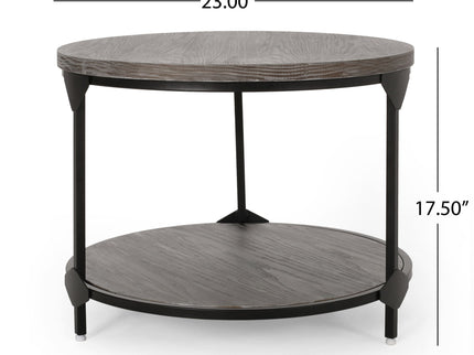 Coffee Table With Wood Patterned Tabletop And Iron Frame - Gray