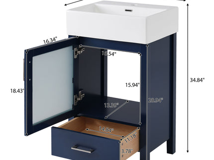 Bathroom Vanity With Ceramic Sink And Ample Storage, Ideal For Small Bathrooms