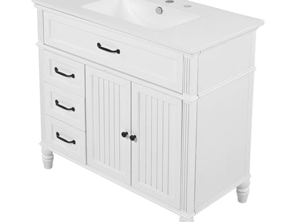 Bathroom Vanity With Sink, 2 Door Storage With Soft Closing Hinges - White