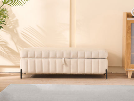 Wide Upholstered Storage Soft Bench Ottoman With Metal Legs