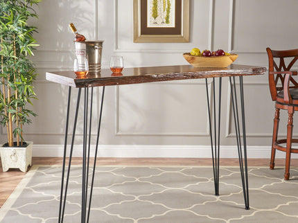 Modern Industrial Breakfast Bar Table, Metal Hairpin Legs & Wood Veneer Top - Natural
