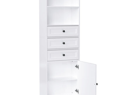 Tall Storage Cabinet With 3 Drawers And Adjustable Shelves For Bathroom