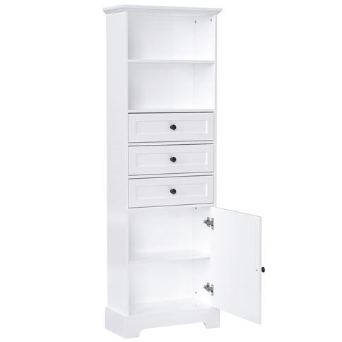 Tall Storage Cabinet With 3 Drawers And Adjustable Shelves For Bathroom