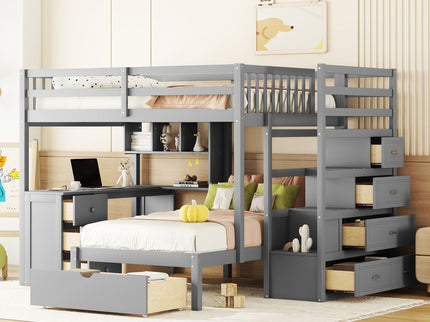 Bunk Bed With Desk, Drawers And Shelves