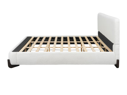 Elegant Boucle Upholstered Bed With Solid Wood Legs