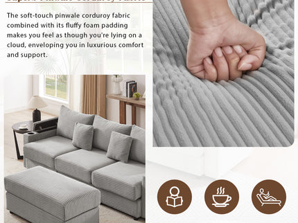 Modern Style Loveseat Sofa Sectional Sofa Couch With Storage Space, A Movable Ottoman, Two USB Ports, Two Cup Holders, A Phone Holder For Living Room