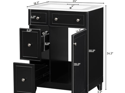 Transitional Style Bathroom Vanity Cabinet With Ceramic Sink