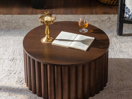 Round Coffee Table With Lift Mechanism For Living Room - Walnut