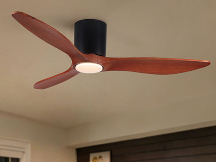 Low Profile Flush Mount Ceiling Fan With Light And Reversible Quiet Motor - Matte Black