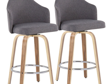 Ahoy - Mid-Century Modern Fixed Height Counter Stool With Zebra Legs / Round Chrome Footrest (Set of 2) - Gray