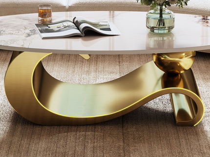 Oval Coffee Table For Living Room - Gold / White