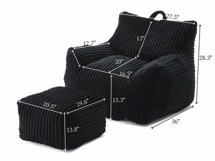 Giant Bean Bag Chair With Armrests And Footstool