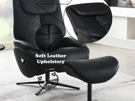 Labotina - Top Grain Leather Accent Chair With Swivel & Ottoman - Black
