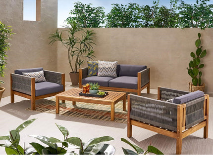 Charlotte - Outdoor And Rope 4 Seater Chat Set With Cushions - Teak