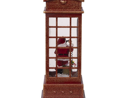 Christmas Lighted Water Spinning Phone Booth With Santa On Phone, 3*AA Batteries Required - White / Red