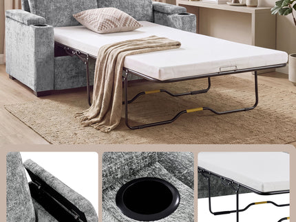 Pull Out Sofa Bed Loveseat With Twin Mattress, Cup Holders And Arm Storage