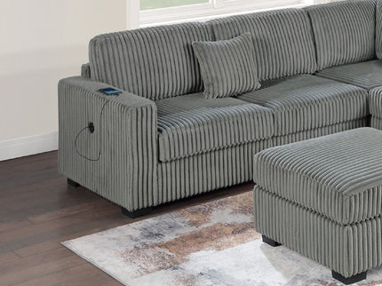 Upholstered L - Shaped 4 Piece Sectional Set With USB, Cocktail Ottoman