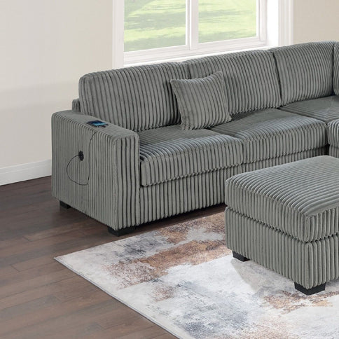 Upholstered L - Shaped 4 Piece Sectional Set With USB, Cocktail Ottoman