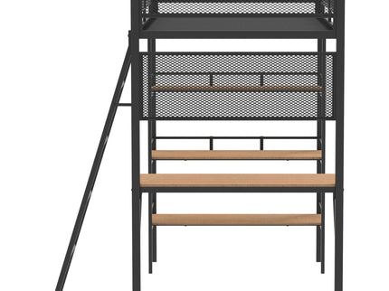 William - Twin Loft Bed 3 Shelf With Built In Desk - Matte Black